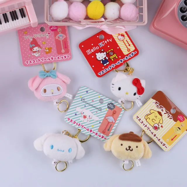 Kawaii Sanrioed Kuromi Keyring Cartoon Cinnamoroll Retractable Plush Keychain Girls Melody Keroppi Kitty Bag Pendant Doll Toys 2