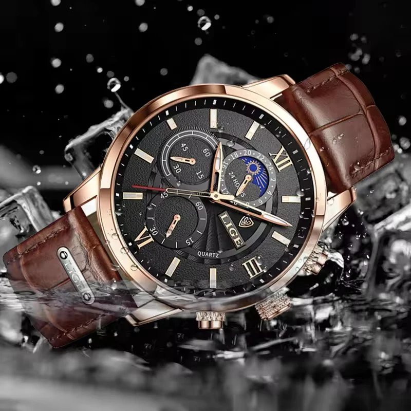 Men's Luxury Leather Quartz Sports Watch - Waterproof Wristwatch by LIGE