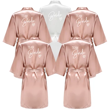 Abito da sposa per la squadra della festa nuziale, kimono, pigiama in raso, accappatoio da damigella d'onore con lettere bianche YE8171 1