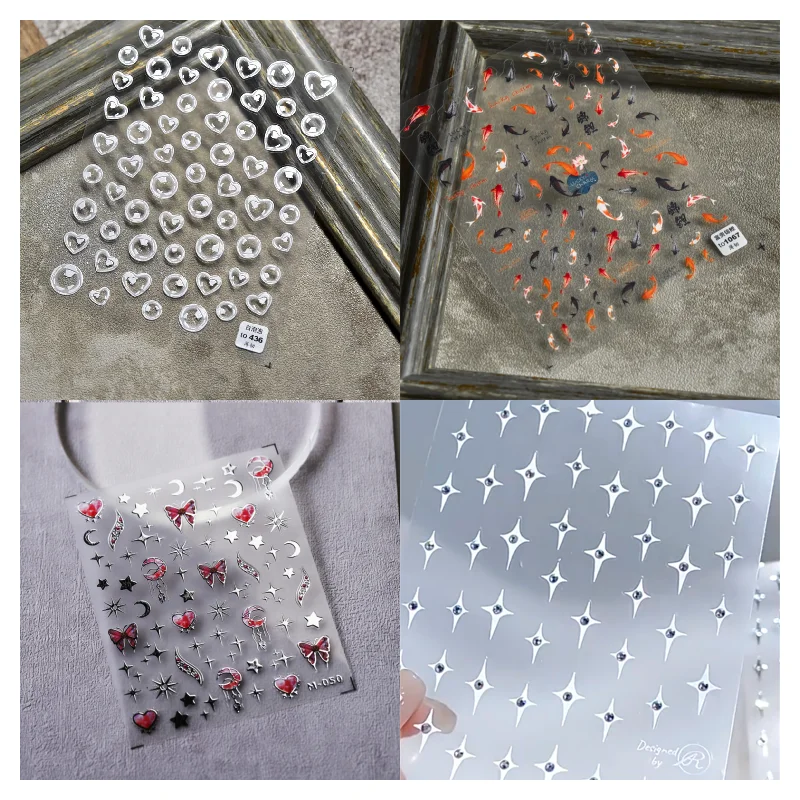 

1pcs Multi Design 5D Embossed Nail Stickers Round Heart Bubble Sea Series 3D Engraved Nail Stickers Valentine's Day Decorations