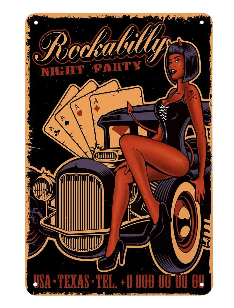 

Pin Up Girl Tin Sign,Poker Night Party Girl Site On The Car Vintage Metal Tin Signs for Cafes Bars Pubs Shop Wall Decorative