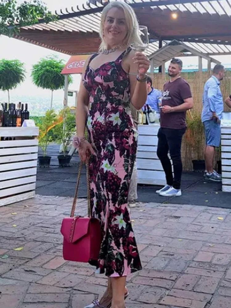 فستان TRAF 2025 للسيدات مطبوع عليه فاكهة فستان صيف...