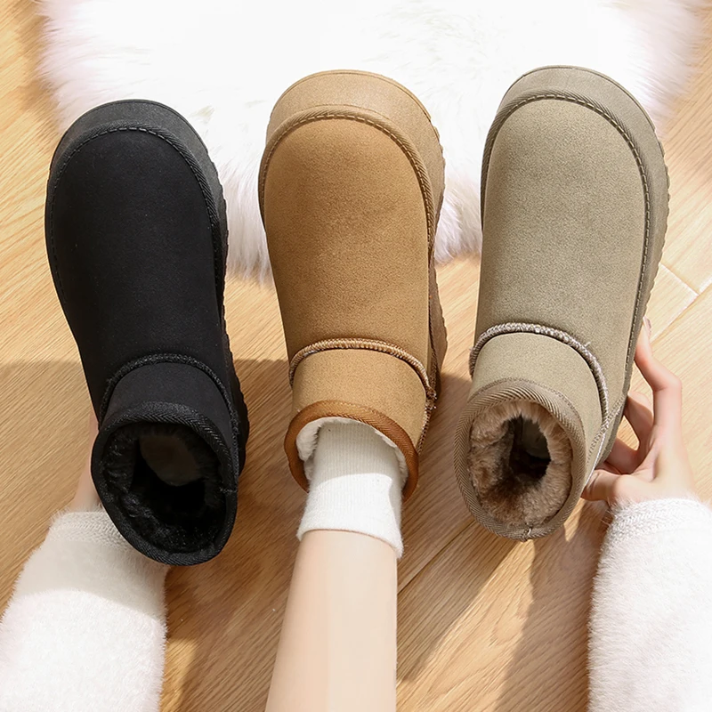 

White Ankle Boots Leather Women's Shoes Boots-Women Australia Round Toe Flat Heel Winter Footwear Low 2023 Med Snow Rubber