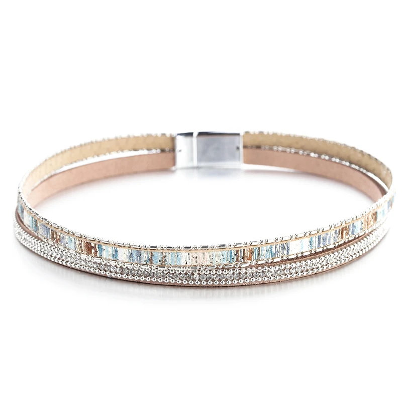Leather Bracelet ALLYES Women Leather Bracelet Czech Crystal Vintage Boho Multiple Layered Bohemian Double Wrap Men Femme Jewelry Gifts
