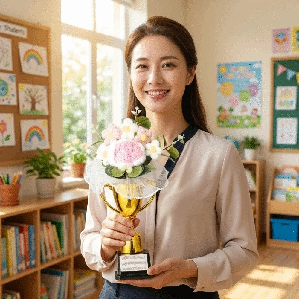 섬세한 꽃 장식 졸업 시즌 장식품 트로피 모양의 받침대 우아한 외관 교사 감사 기념품