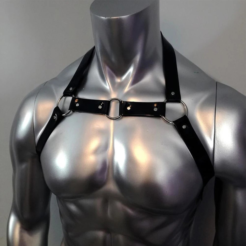 

PU Leather Sexy Shoulder Strap Personality Chest Body Harness Straps Lingerie Men Riveted Decoration Bondage Clubwear Costume