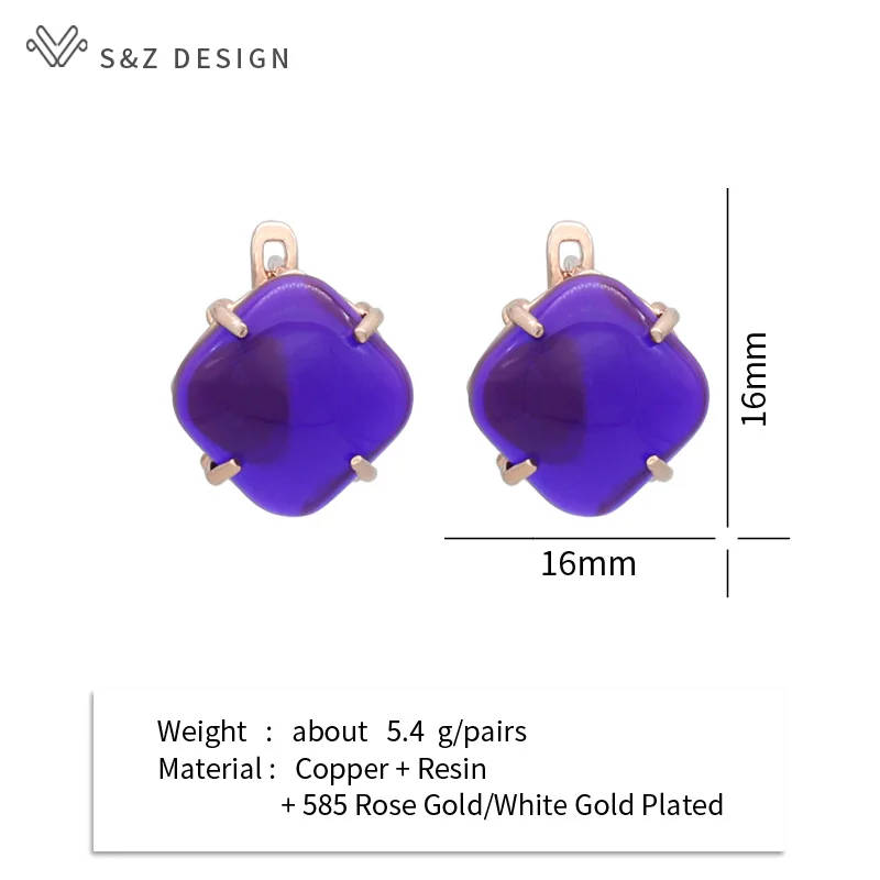 S&Z DESIGN New Fashion Elegant 585 Rose Gold Color Square Resin Dangle Earrings For Women Girl Party Jewelry Hypoallergenic