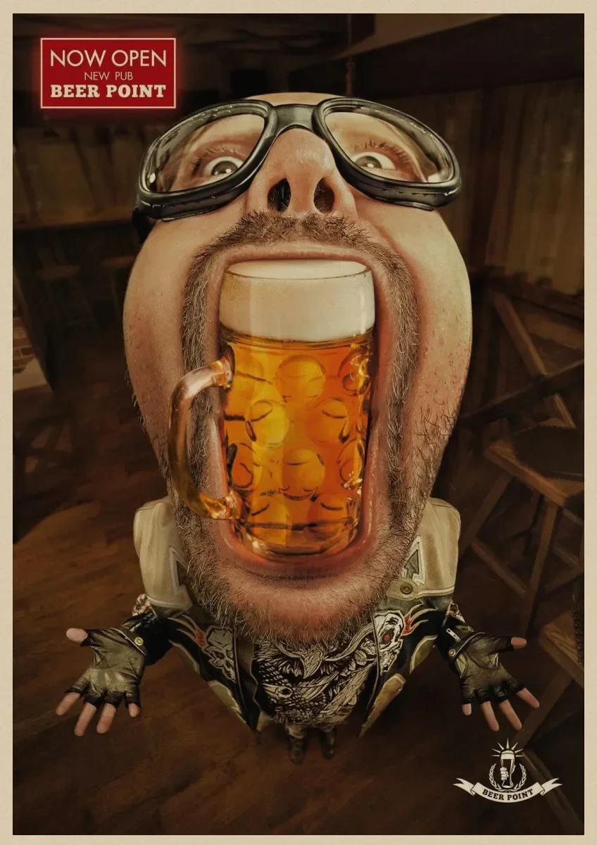 Retro Beer Bar Poster Funny Man Posters Kraft Paper Art Posters Cafe Club Bar Party Decor Toilet Room Decor Wall Stickers
