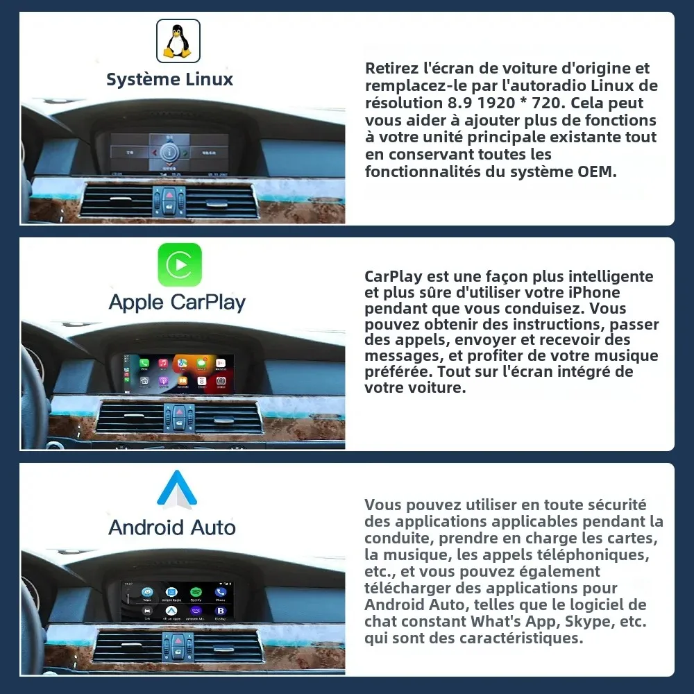 Autoradio Pour BMW Série 3/5 E60 E61 E63 E64 E90 E91 E92 CCC (2004-2008) Stereo Sans Fil CarPlay Android Auto IDrive System Retained Retrofit Linux Mise à Niveau De L'affichage Stéréo De