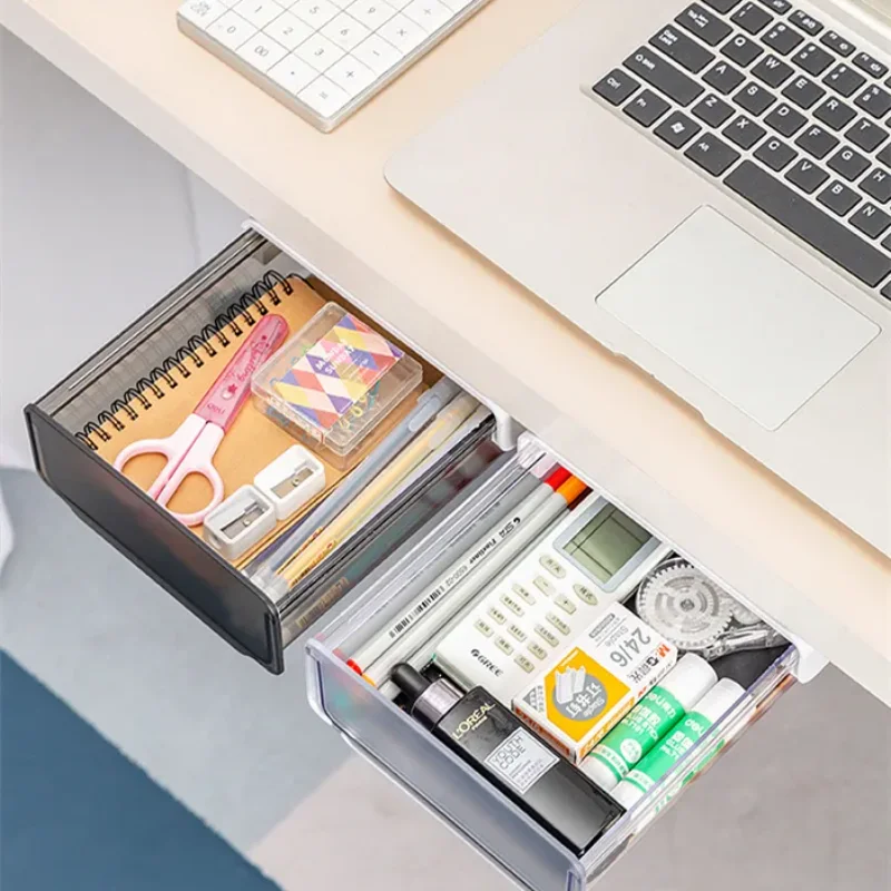 Multifunctional Drawer Type Desktop Under Desk Storage Box Hidden Office Organizer Drawer Boxs Desk Stationery Box Storage Tools