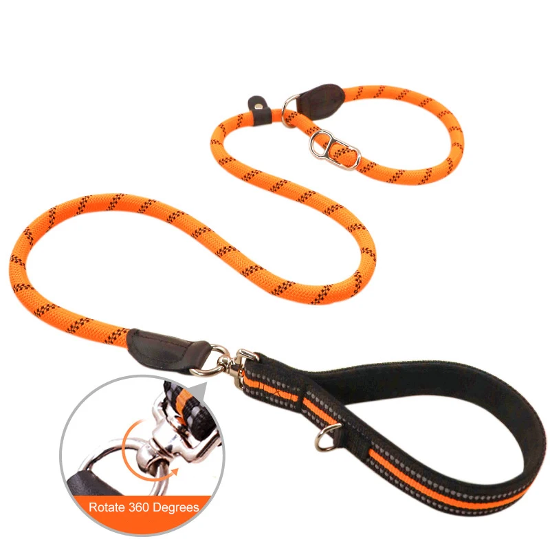 Anti winding Nylon Dog Training Leash Dog P Chain Slip Reflective Training Dog Leash Strong Pull