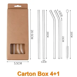 Eco-Friendly Reusable High Borosilicate Glass Straws with Cleaning Brushes for Cocktails and Bar Accessories (Carton Box 4 1)
