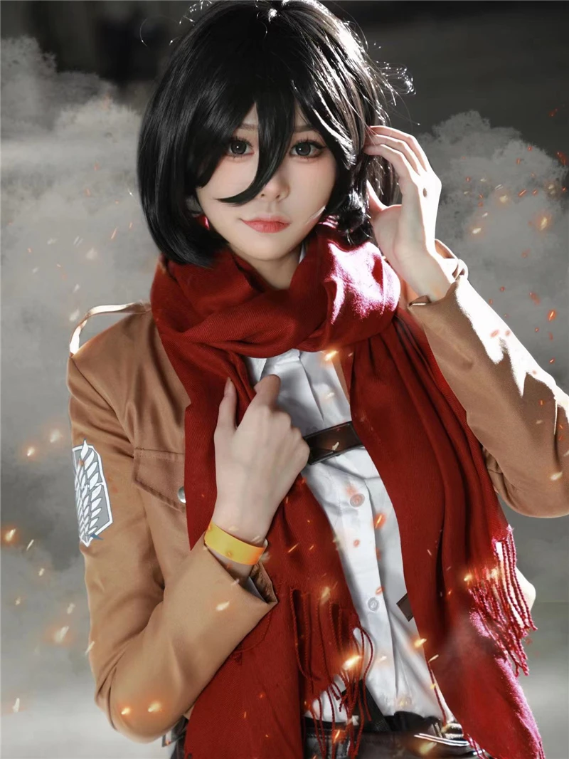 Anime Attack on titan Shingeki no Kyojin Cosplay Mikasa Ackerman Scarf Shawl Boas