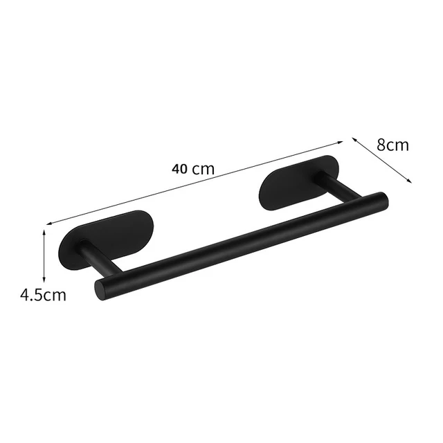 No Drilling Stainless Steel Self-adhesive Towel Bar Paper Holder Robe Hook Towel Ring Black Silver Gold Bathroom Accessories Set Black Towel Bar