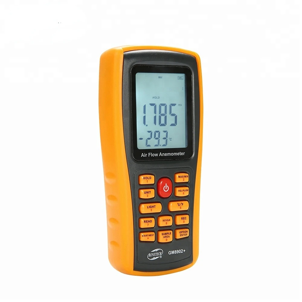 USB 인터페이스가 있는 안정적인 디지털 풍속계 풍속 측정기 공기량 주변 온도 GM8902+ 0-45M/S 풍속계00