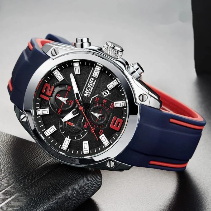 Quartz Watch For Men Sport Silicone Strap Chronograph Military Watch Waterproof Wrist Watches Relogio Masculino Man Clock