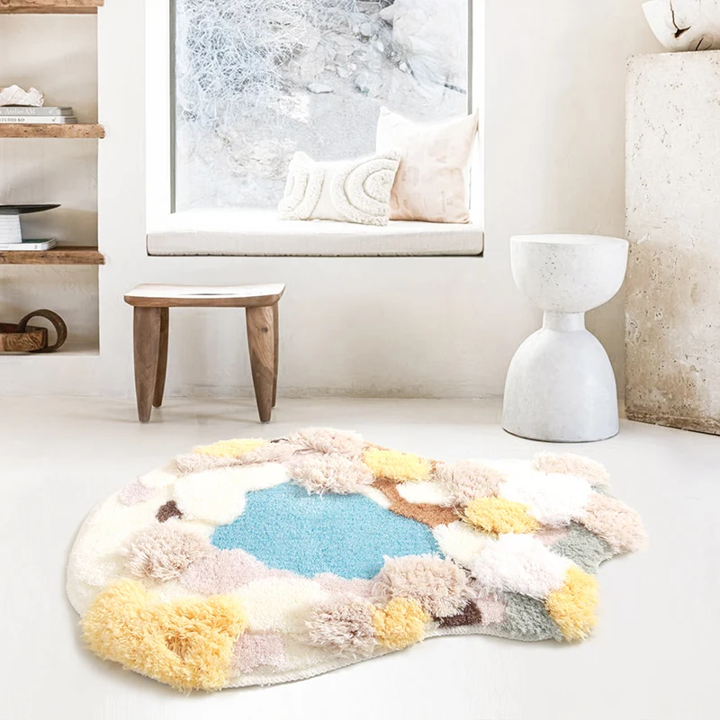 Irregular Tufting Moss Bedroom Rug Blue Plant Forest Door Bedside Mat  Fluffy Foot Carpet Floor Pad