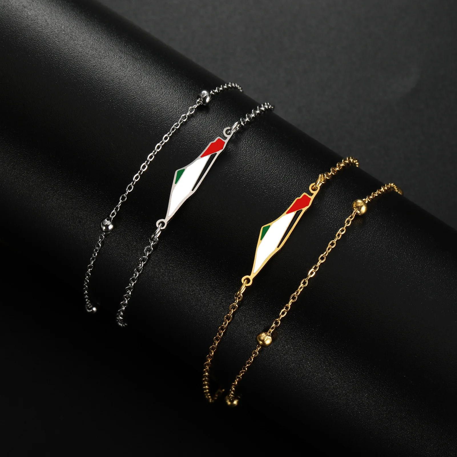 Cazador Palestine Map Double Layers Beads Chain Bracelets for Women Stainless Steel Jewelry Charm Bracelet Gift