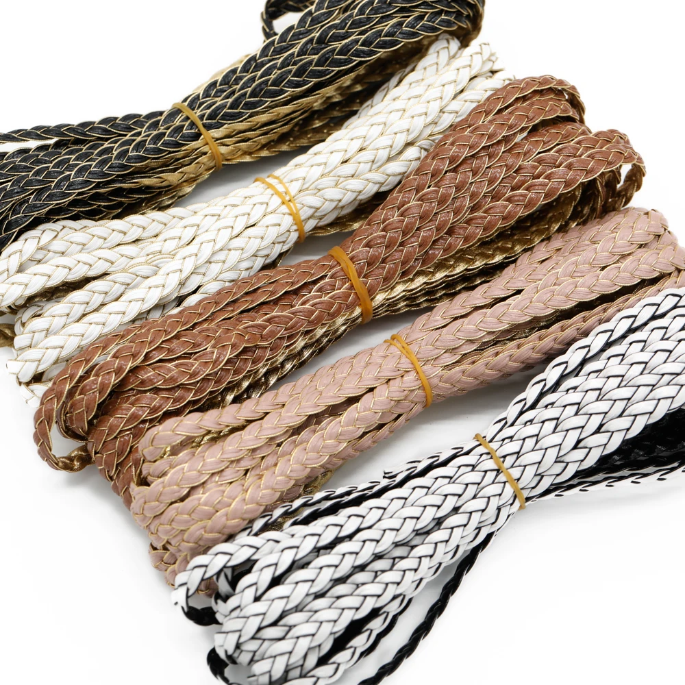 5 Meter 7mm Zweifarbig Geflochtener PU-Lederriemen für Taschen, Flache Lederschnur, Seil für DIY-Halsketten- und Armbandherstellung