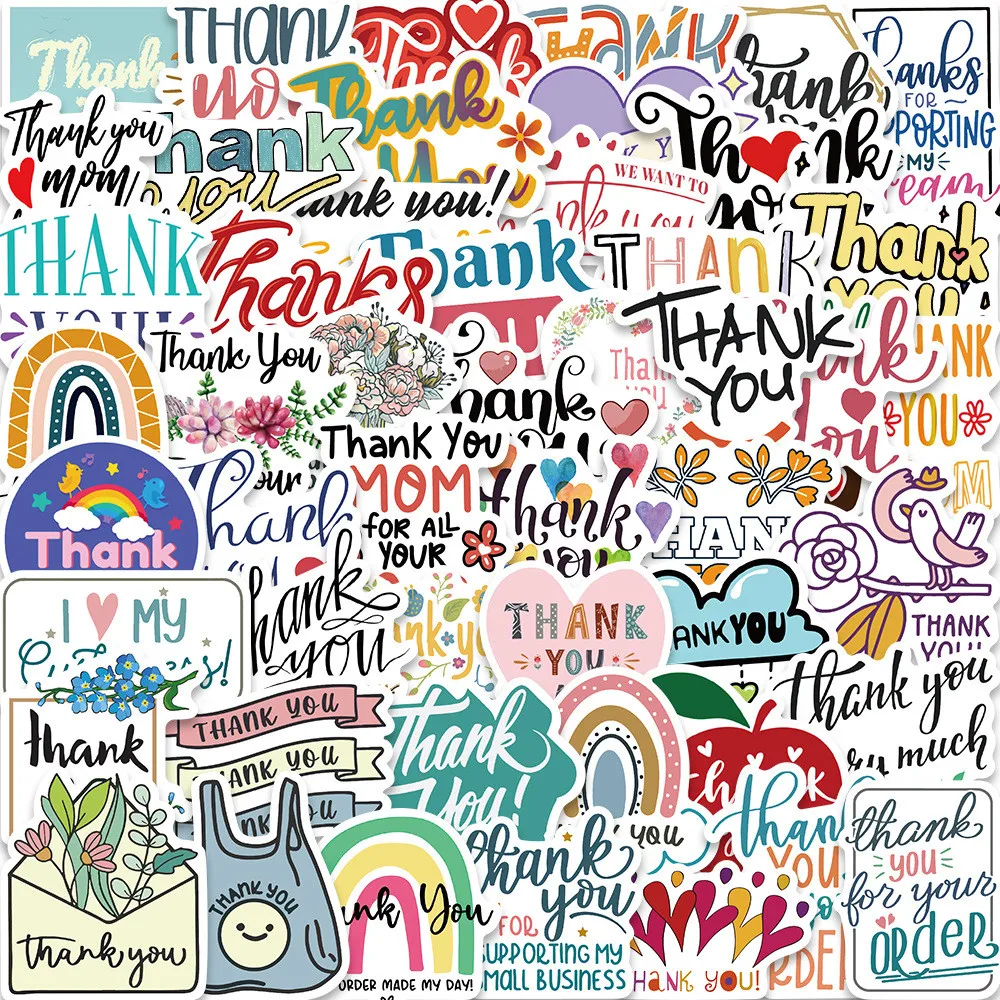 50pcs Inspirational "Thank You" Stickers for Luggage Laptops Decorating Waterproof Stickers