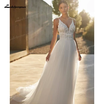 Lakshmigown Lace Applique Boho Wedding Dress 2026 Tulle Bridal Gowns Spaghetti Strap V Neck Wedding Gown Customized 1