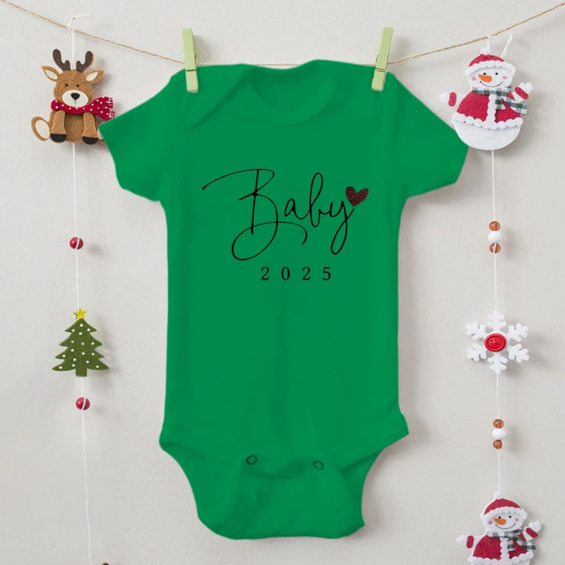 New Cotton Romper for Infant Boy Girl "Baby 2025" Funny Heart Pattern Onesies Coming Soon Gift Newborn Short Sleeve Bodysuits 3