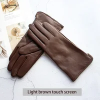 Women's Sheepskin Gloves Fashion Color Leather Simple Style Wool Lining Spring and Autumn Warmth Finger Gloves