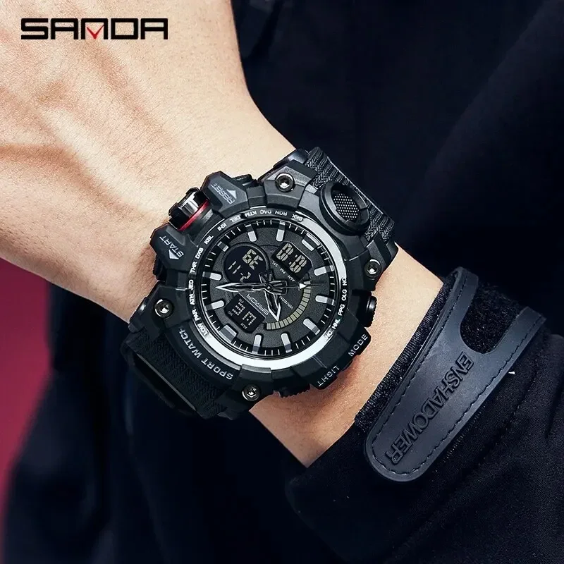 SANDA 3132 LED Dual Display Sport Waterproof Shockproof Electronic Mens Wristwatches Military Digital Quartz Watch for Men Reloj