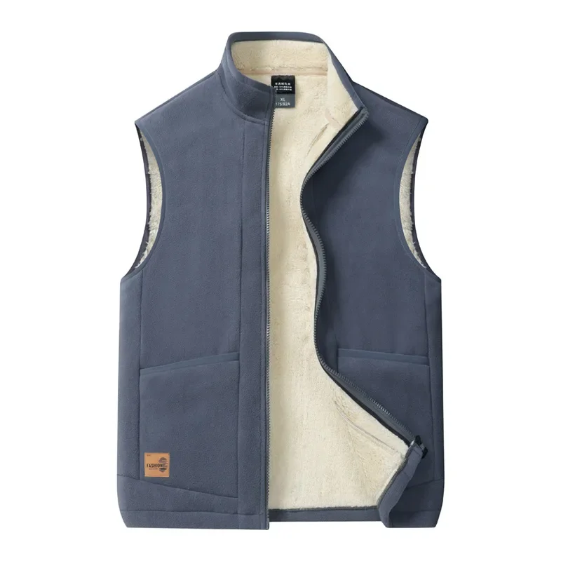 Men's Autumn/Winter Warm Fleece-Lined Jacket Lambswool Vest Casual Plus Size Motorcycle Rider Jacket