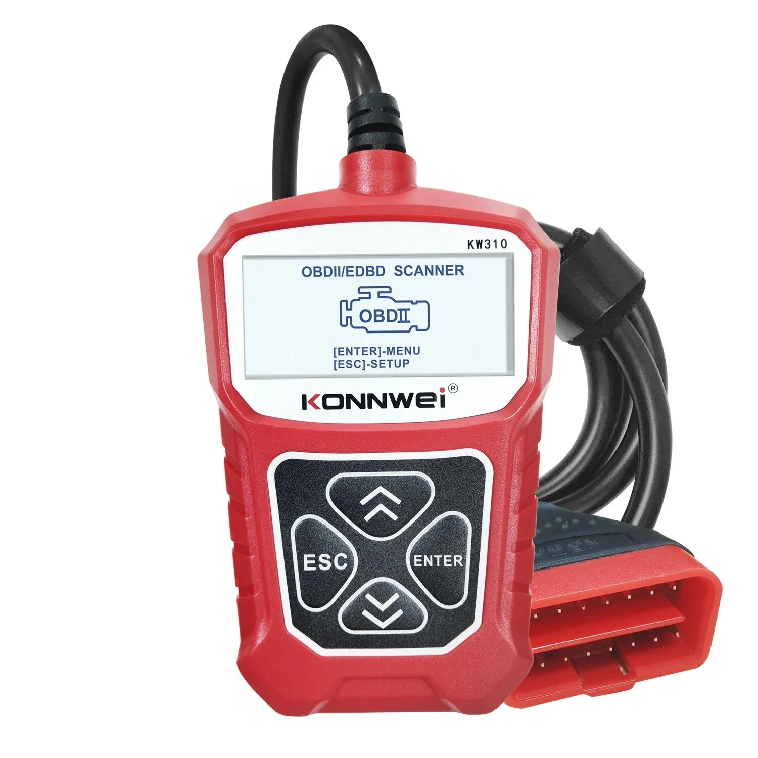 

Автомобильный диагностический сканер KW310 OBD, сканер EOBD, сканер DTC, считыватель кодов двигателя, тест напряжения, Built-in динамик-красный