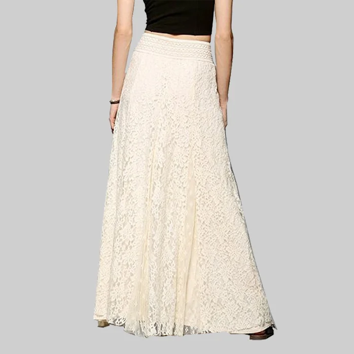 Hook-up Slim-fitting and Thin High-waisted Hollow-out Lace Skirt Long Versatile Elastic Waist Pleated Floor-mopping Skirt 2025