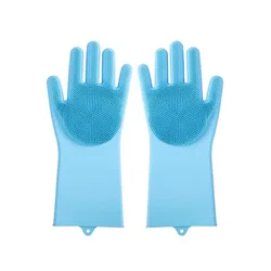 Pet Grooming Gloves - Soft Silicone Bathing & Cleaning Scrubber for Hair Removal and Skin Protection (Blue)
