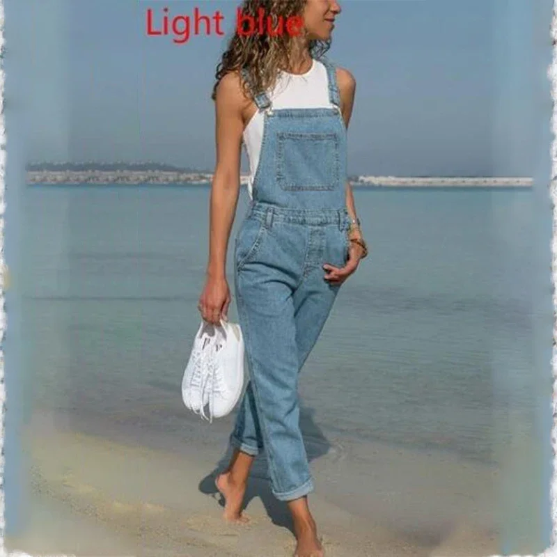 Fashion Women Ladies Baggy Denim Cross Border Special Jeans Bib Full Length Overall Solid Loose Casual Hot Suspender Jumpsuit
