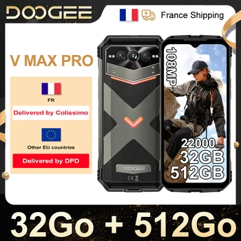 DOOGEE V MAX PRO robusto Smartphone 5G schermo 6.58Hz 32 + 512go-batteria grande 22000mAh Android 14-camera 108MP NFC