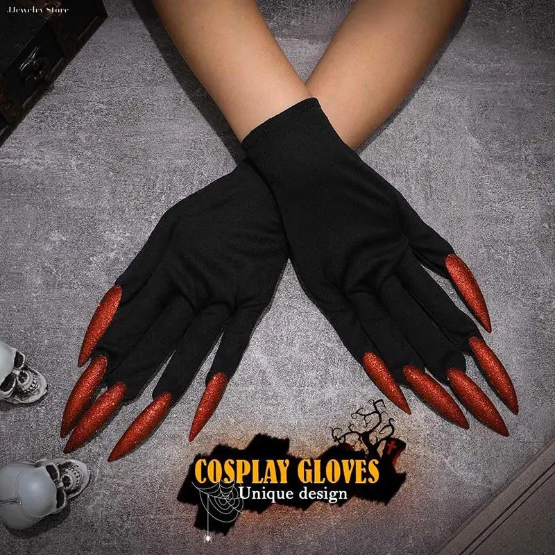 

Halloween Gothic Gold Long Nails Cosplay Gloves Festival Cosplay Costume Party Scary Props Mittens With Claws Accessories