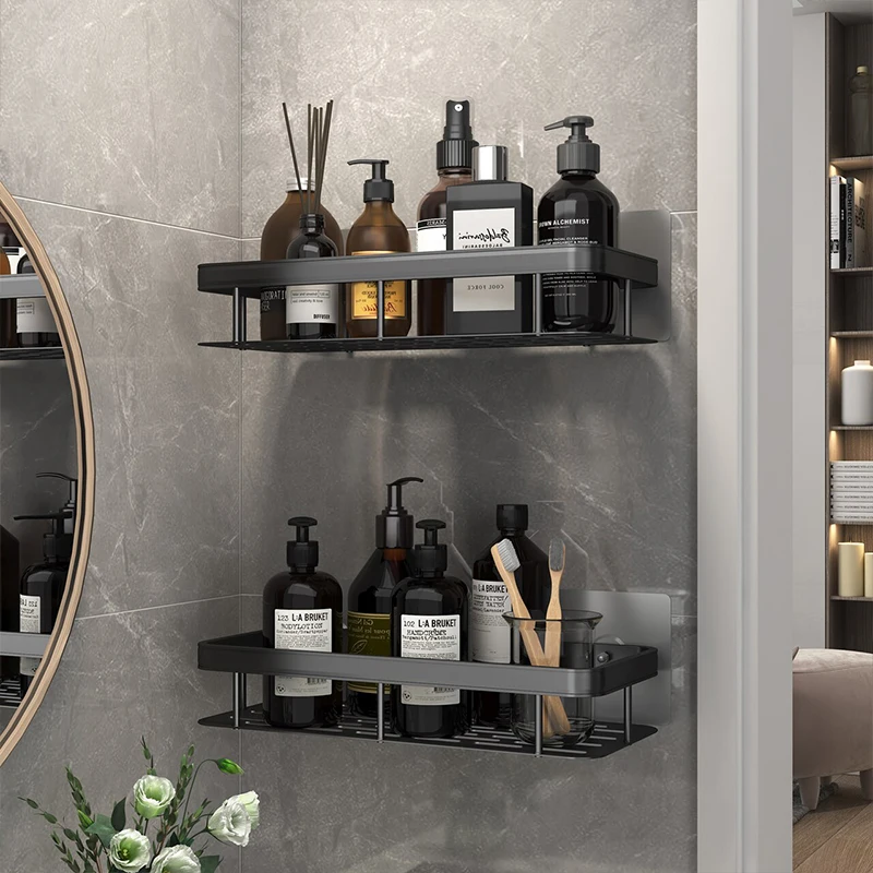 Shower Shelf Bathroom Shelf Makeup Storage Organizer Aluminum Alloy Shampoo Rack Bathroom Accessories No Drill Wall