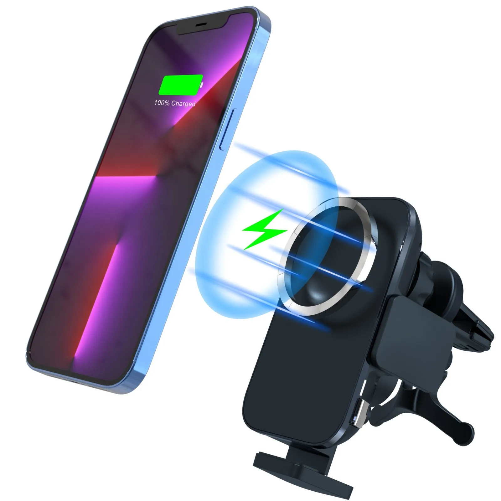 

Dual charging mode car wireless charger C30 new model for iphone Samsung S22 clamping and magnetic suction