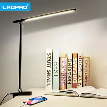 LAOPAO 긴 팔 테이블 램프, 유연한 타이밍 터치 디밍 데스크 램프, 독서 침실용 클립 북 라이트, 3 가지 색상 모드 조명