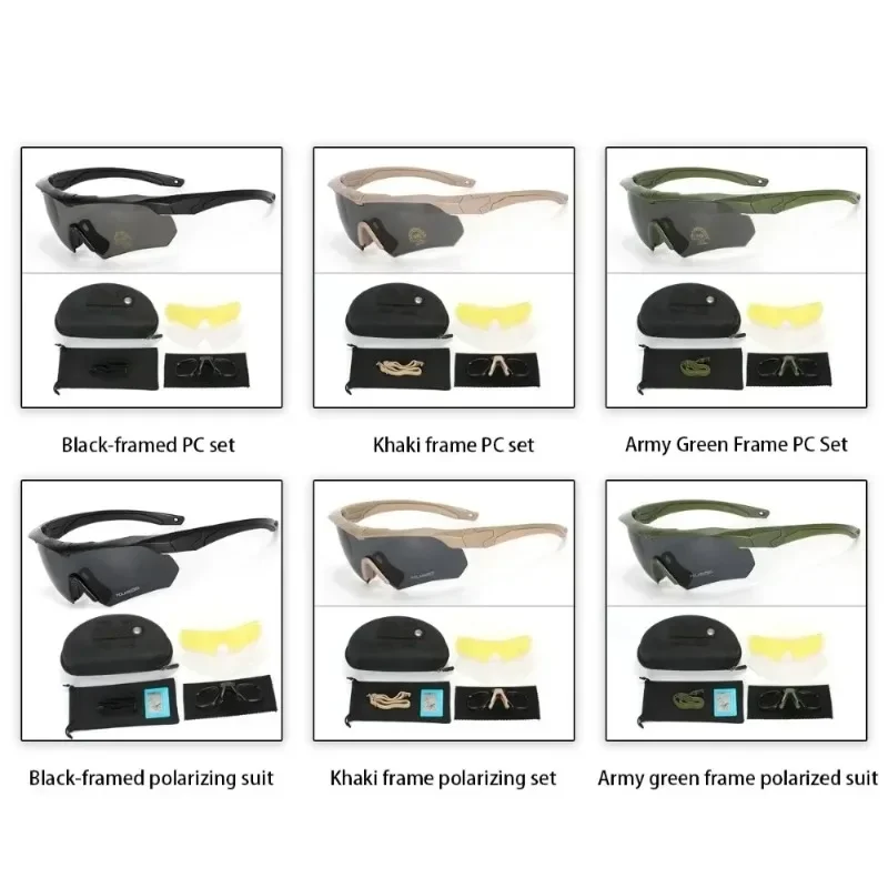 Polarized Tactical Goggles 3 Lens Set Climbing Glasses Outdoor Sports Windproof Dustproof Safety Protective Glasses Eyewear