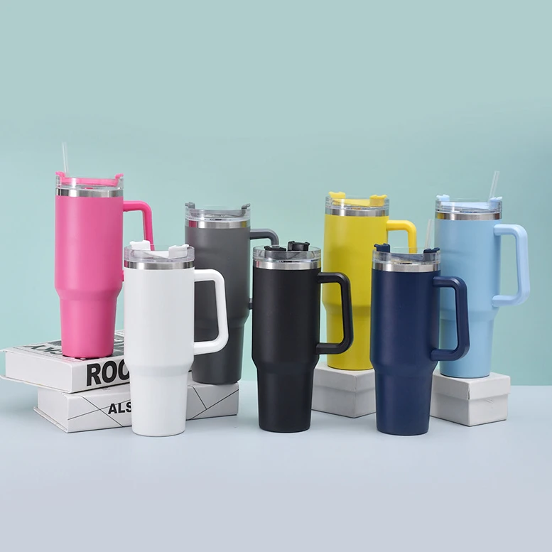 40OZ Large Capacity Straw Cold Water Cup with Handle Vacuum Thermos