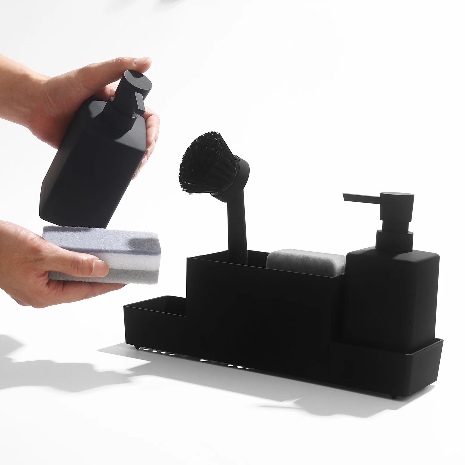 Soap Dispenser Kitchen Liquid Hand Soap Dispenser for Sponges Scrubbers Easy Clean Brush Holder Non Slip Pump
