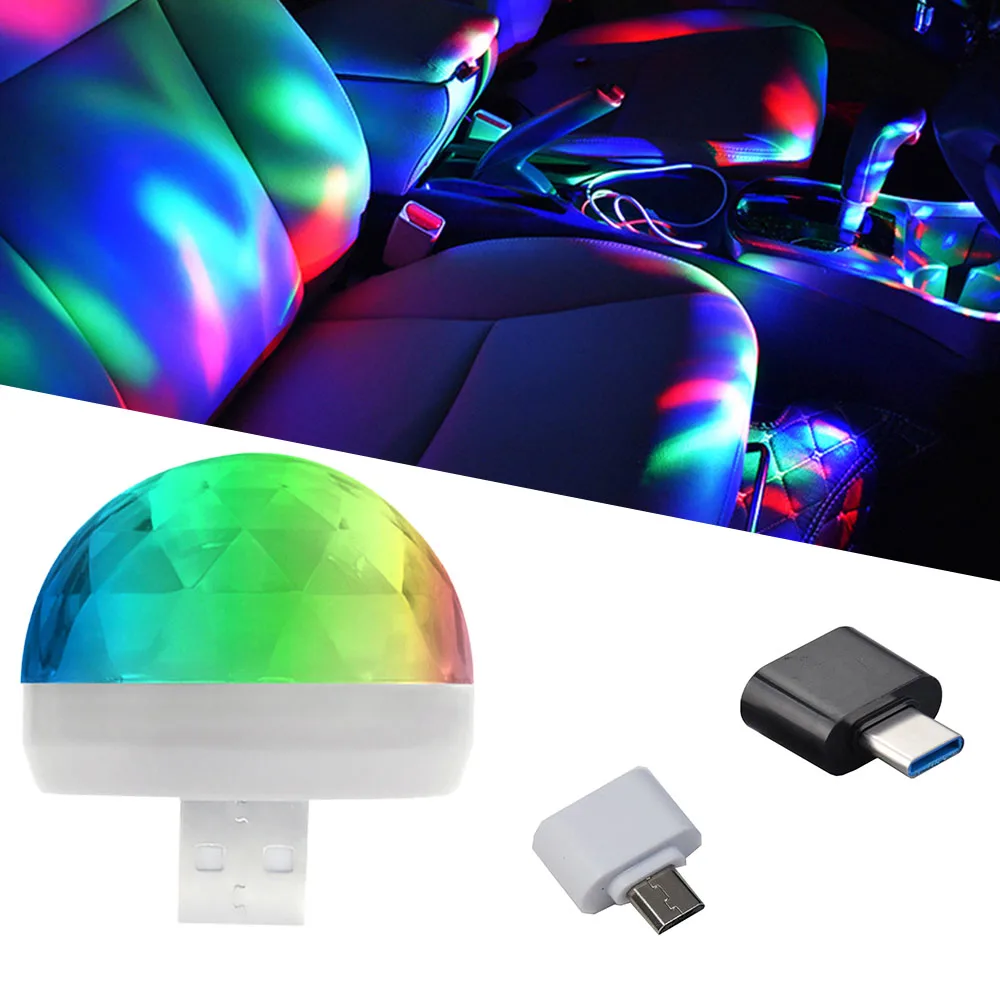 1pcs Car Led Lamp USB Ambient Light DJ RGB Mini Colorful Music Sound Holiday Party Karaoke Light USB-C Interface Apple Interface fog light for car Car Lights