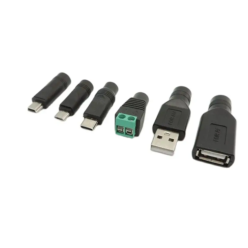 

DC Power Female Jack to Mini 5pin USB A Male Female Mirco Type C Connector Power Adapter Plug Connector for Laptop 5.5x2.1mm J17
