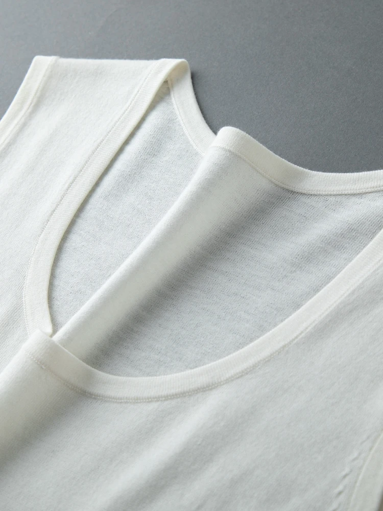 CHICUU Luxury Men Worsted Cashmere A-class Vest Summer Thin Breathable Sleeveless O-neck Cashmere Knit Sweater Tops