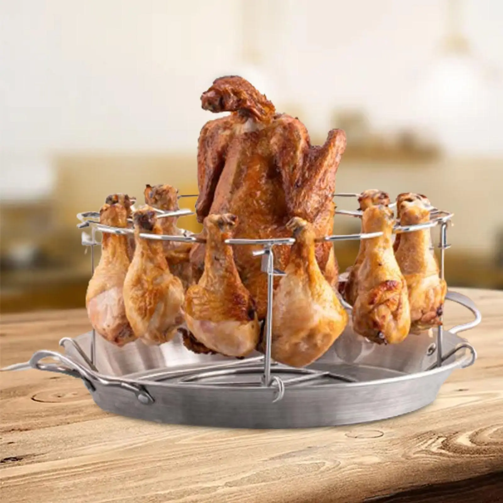 Chicken Leg Rack for Grill with Drip Tray Stainless Steel BBQ