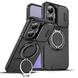 Enhanced Slide Camera Protector Armor Case with Magnetic Ring Holder - Durable Back Cover - Poco F8 ultra (Black)