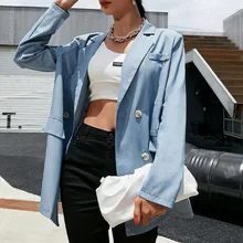 

Women Fashion Solid Color Tailored Collar Loose Long Sleeve Suit Jackets Loose Single-Breasted Coats Streetwear 2022