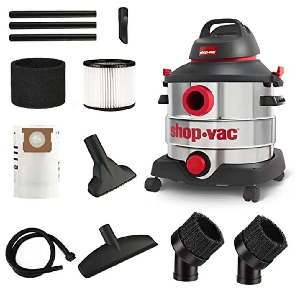 

8 Gallon 6.0 Peak HP Wet/Dry Vacuum with 1-1/4" Round Brush 2 Pack Powerful 3 IN 1 Multi-Function Cleaner Home Garage Workshop