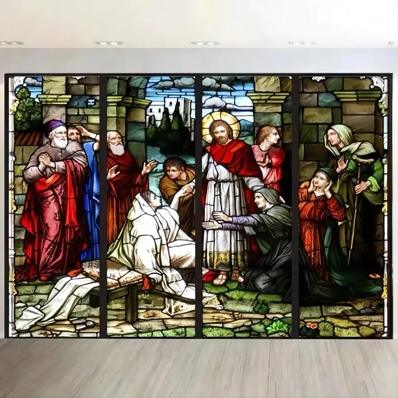 size Window film Door sticker Father Lord Jehovah God and Jesus Christ Pictures Wall stickers Glass decor church glass