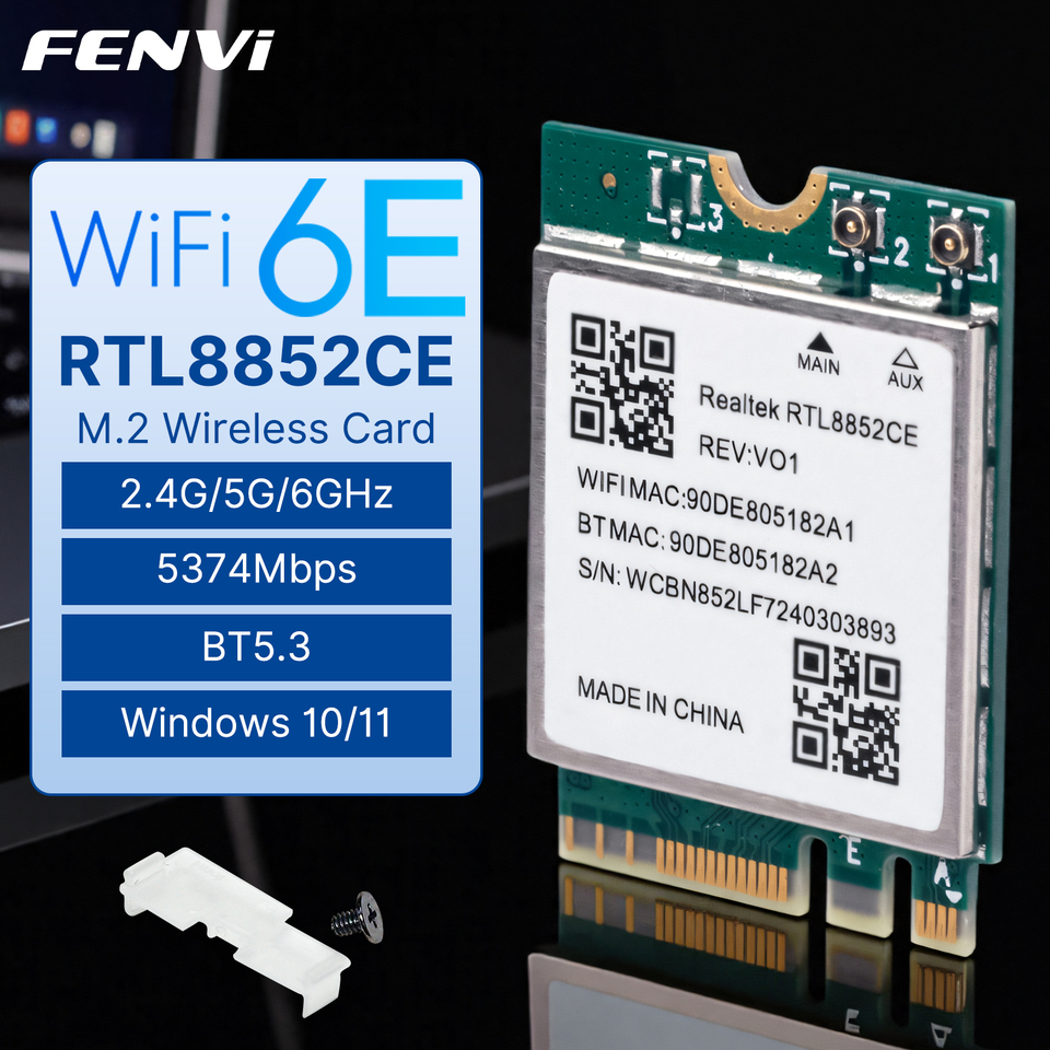 FENVI WiFi 6E RTL8852CE M.2 Network Card BT5.3 5400Mbps Tri Band 2.4G/5G/6Ghz Wireless WiFi Receiver Adapter for Laptop Win10/11